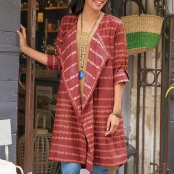 Soft Surroundings Shibori Dye Brick Red Rust Duster Cardigan. Size 1X. - Picture 1 of 12